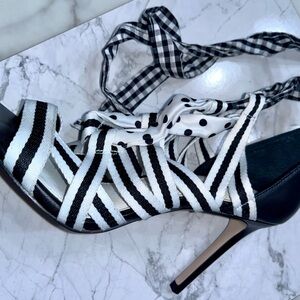 Gianni Bini Black and White Striped Heels